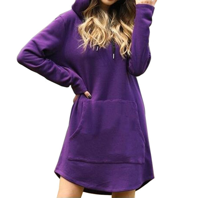 Neue Hoodie Frauen Kleid Casual Mit Kapuze Tasche Langarm Pullover Sweatshirts Damenmode Mit Kapuze Herbst Winter Dropshipping