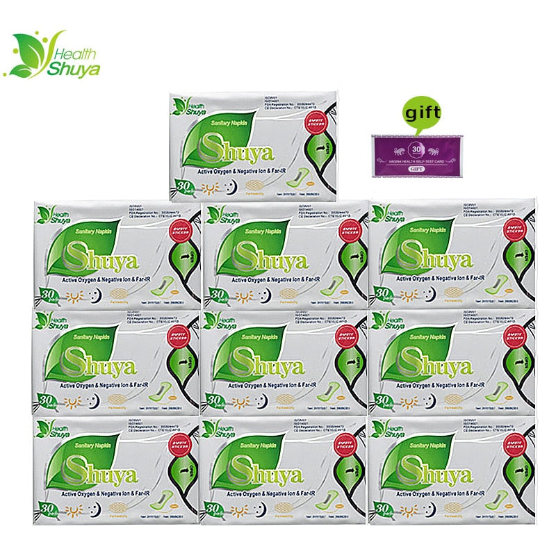 10 paquetes de compresas sanitarias Shuya Anion, almohadillas menstruales para mujeres, protectores diarios para uso diario, almohadillas para el cuidado de la salud, toalla sanitaria diaria