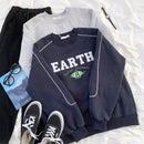 Mooirue Vintage-Sweatshirt für Damen, ultraeinfache Ärmel, Kontrastlinie, Design, Buchstabe, Stickerei, Rundhalsausschnitt, lockeres, lässiges Sweatshirt