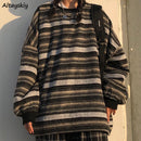 Pullover Frauen Übergröße Ulzzang BF Unisex Paare Japanisch Gestreifter Strickpullover Hip Hop Weiblich Neue Wintermode Retro Täglich