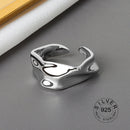 925 Sterling Silver Open Ring For Women INS Niche Irregular Wave Sand Surface Wide Noodle Original Party Birthday Gift