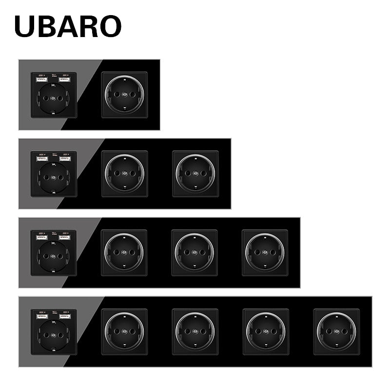 UBARO German Standard 16A Kristallglasscheibe Wandsteckdose Power Steckdose Stopkontakt Steckdose Home Outlet AC100-250V