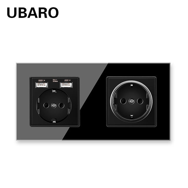 UBARO German Standard 16A Kristallglasscheibe Wandsteckdose Power Steckdose Stopkontakt Steckdose Home Outlet AC100-250V