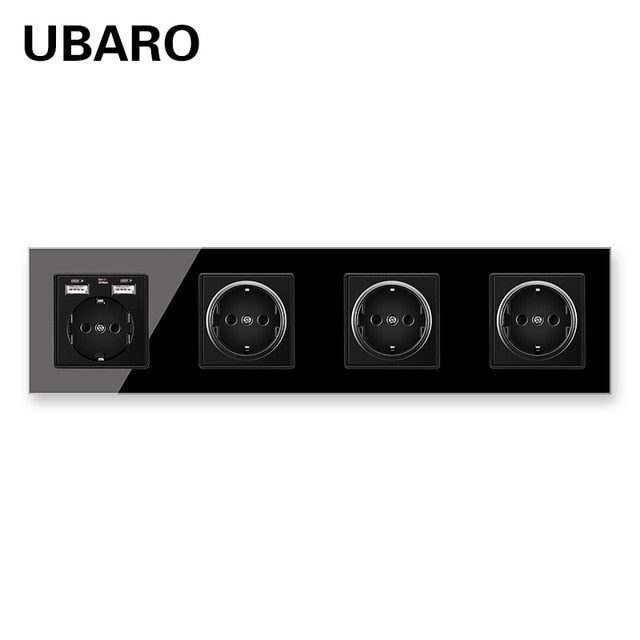 UBARO German Standard 16A Crystal Glass Panel Wall Socket Power Steckdose Stopcontact Plug Sockets Home Outlet AC100-250V