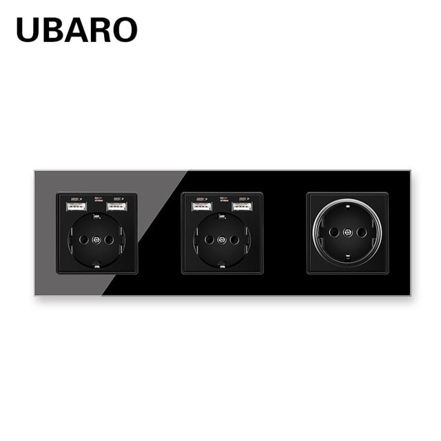 UBARO German Standard 16A Kristallglasscheibe Wandsteckdose Power Steckdose Stopkontakt Steckdose Home Outlet AC100-250V