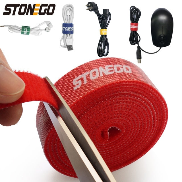 STONEGO-enrollador de Cable USB, organizador de cables, ataduras para ratón, soporte para auriculares, Cable HDMI, gestión de corte libre, Protector de cinta de aro para teléfono