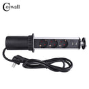 COSWALL PULL POP UP 3 Socket 2 USB Charge Port Kitchen Table Desktop Outlet Retractable EU Plug Aluminum Body Blue Backlight