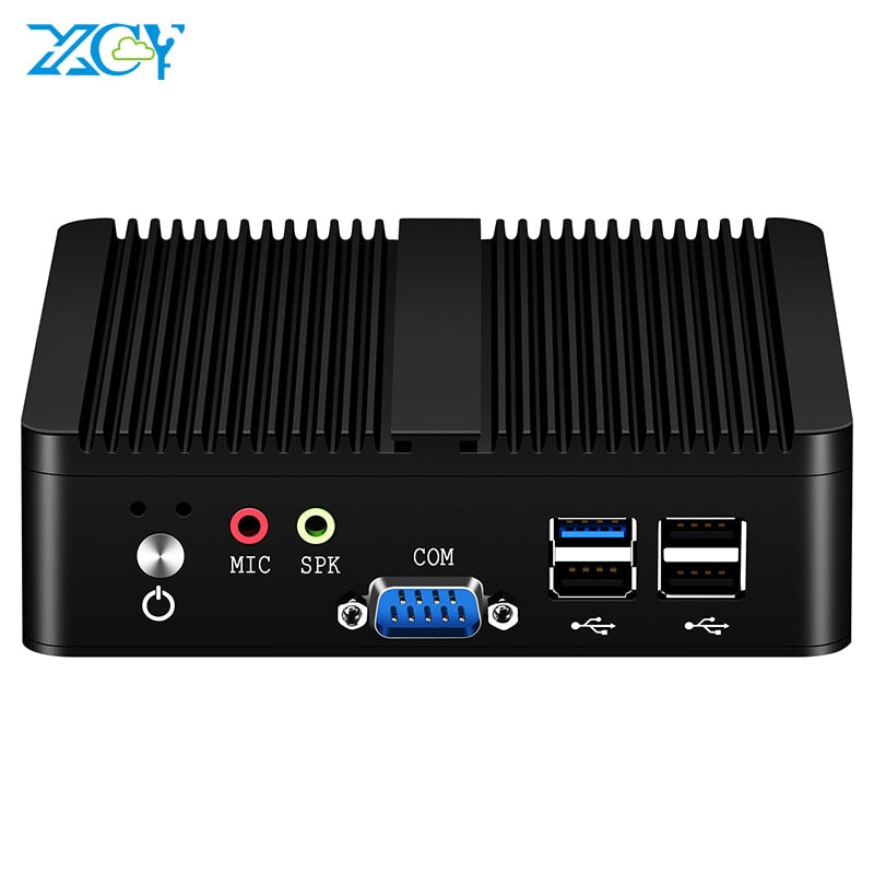 XCY Mini PC sin ventilador Intel Celeron J1900 Quad Cores Windows 10 Linux DDR3L RAM mSATA SSD Dual Ethernet RS232 HDMI VGA 4xUSB WiFi