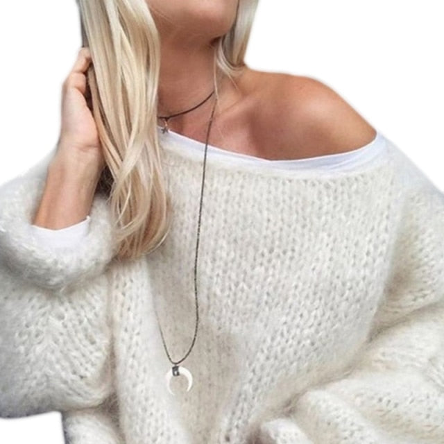 Suéter de manga larga con farol para mujer, suéter holgado de punto grueso de Mohair esponjoso, novedad de 2021