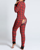 Sexy Women Christmas Cutout Functional Buttoned Flap Adults Pajamas Club Button Design Plunge Lounge Jumpsuit