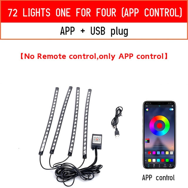 Led Auto Fuß Umgebungslicht mit USB Zigarettenanzünder Hintergrundbeleuchtung Musiksteuerung App RGB Auto Innenraum dekorative Atmosphäre Lichter