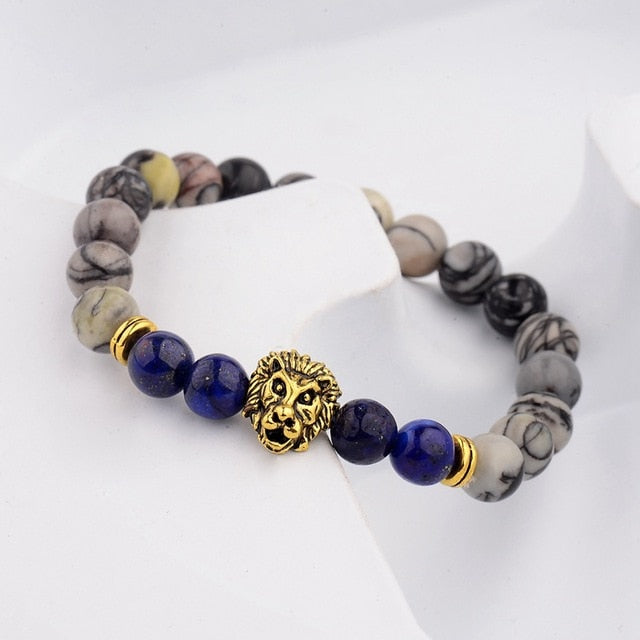 Pulsera clásica con corona y León para Hombre, Pulsera con abalorios hecha a mano con piedra de ónix y ojo de tigre para Mujer, joyería para Hombre