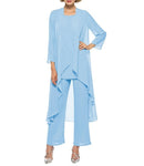 Mother of the Bride Dresses Plus Size Dress Blazer Champagne 2021 Chiffon Pantsuit 3 Pieces Wedding Party Guest Gown Dress