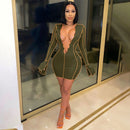 Simenual Lace Up Deep V cuello acanalado manga larga Bodycon vestidos mujeres Patchwork Hot Club Partywear Sexy moda Mini vestido otoño