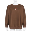 ALLNeon Y2K Aesthetics Mushroom Embroidery Oversized Sweatshirts Vintage Brown Crewneck Long Sleeve Top 2000s Fashion Streetwear