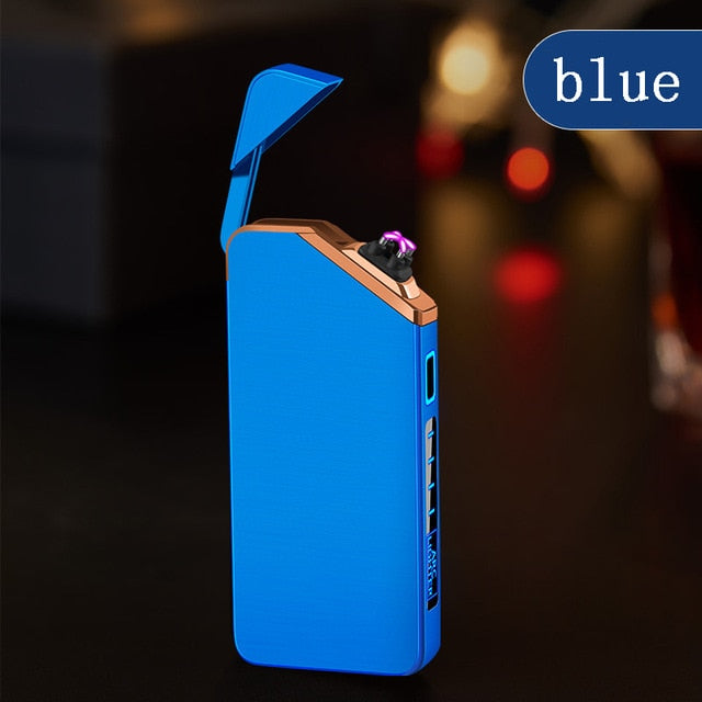 Encendedor eléctrico de doble arco, encendedor de cigarrillos de Plasma recargable por USB para fumar, encendedor sin llama a prueba de viento