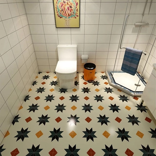 Selbstklebende Bodentapete Badezimmer wasserdichte Aufkleber 3D-Tapete Bodenfliesen Schlafzimmer Küchenboden rutschfeste Wandaufkleber