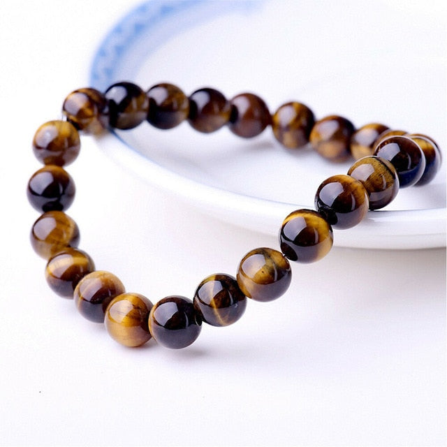 Pulsera con cuentas de 8mm, cuentas de piedra Natural para hombres, hermosa semipreciosa, ónix negro, Lava, ojo de tigre, curación para mujeres y hombres, joyería