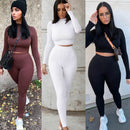 Zweiteilige Sets Frauen Solide Herbst Trainingsanzüge Hohe Taille Stretchy Sportswear Hot Crop Tops und Leggings Passende Outfits