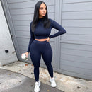 Zweiteilige Sets Frauen Solide Herbst Trainingsanzüge Hohe Taille Stretchy Sportswear Hot Crop Tops und Leggings Passende Outfits