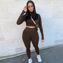 Zweiteilige Sets Frauen Solide Herbst Trainingsanzüge Hohe Taille Stretchy Sportswear Hot Crop Tops und Leggings Passende Outfits