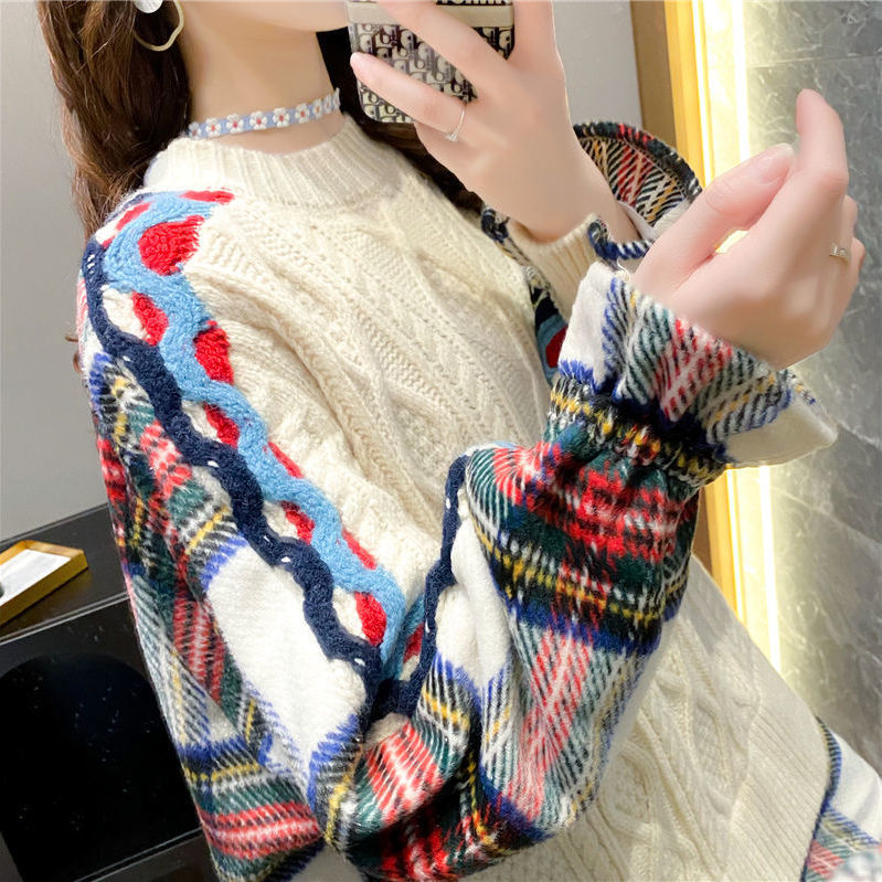 Fake two-piece sweater girl loose outside wearing 2020 new autumn/winter shirt stitched knitted top students