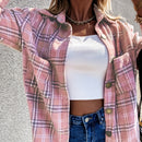 Herbst Frühling Langes Kariertes Hemd Frauen Casual Weiß Langarm Tasche Button Up Kragenhemd Top Kleidung Mode Neu 2021 Herbst