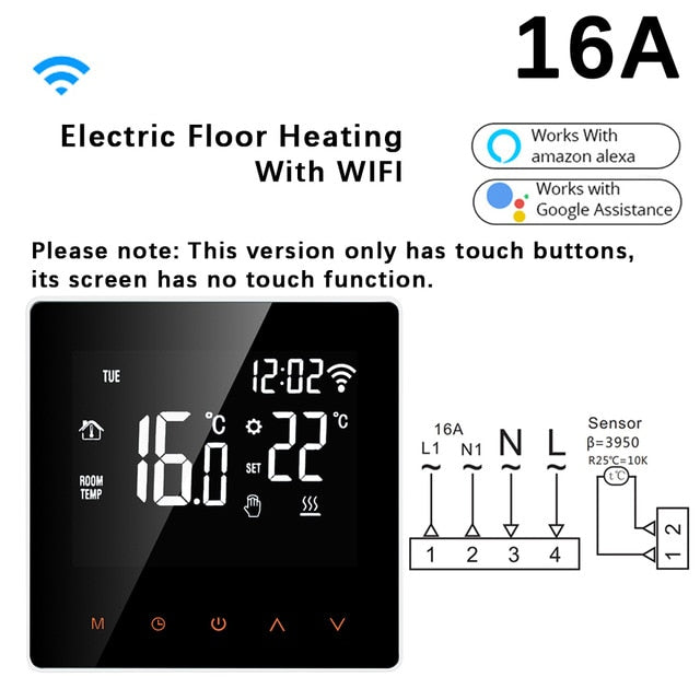 Tuya WiFi Smart Thermostat, Heiztemperaturregler mit LED-Touchscreen in Celsius/Fahrenheit, funktioniert mit Alexa Google Home