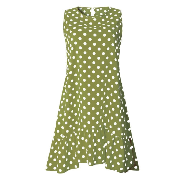 Lossky Damen Sommerkleid Polka Dot Chiffon Ärmellos Strand Mini Casual Gelb Sommerkleid 2021 Mode Plus Size Kleid für Frauen