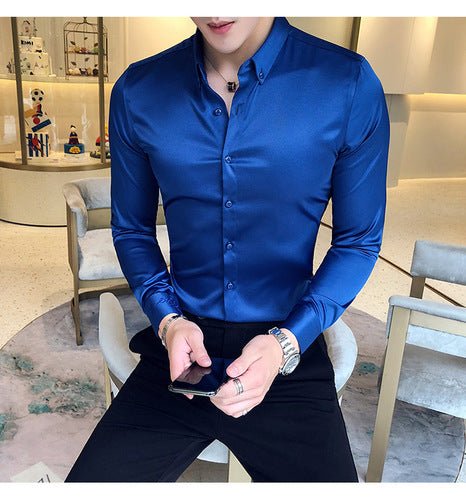 Bordado de escote Camisas para hombre Manga larga Casual Slim Fit Hombres Camisas de vestir Color sólido Formal Business Social Ropa Blusa