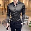 Bordado de escote Camisas para hombre Manga larga Casual Slim Fit Hombres Camisas de vestir Color sólido Formal Business Social Ropa Blusa