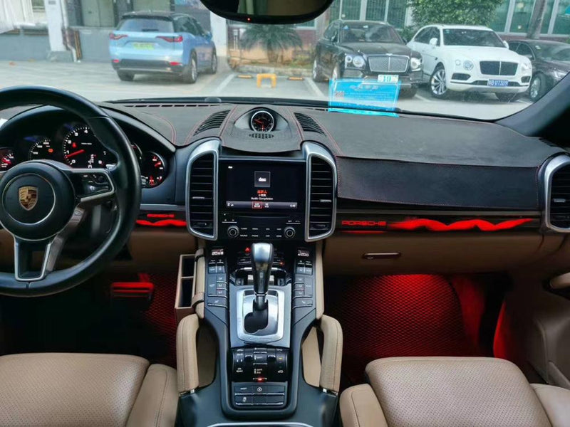 Luz ambiental para Porsche Cayenne 2011-2017, lámpara LED para puerta de coche, iluminación de panel de consola central, barra de luz móvil colorida, pantalla 3D