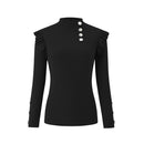 Blusa de talla grande para mujer, Otoño Invierno, manga larga, punto, volantes, botones, blusa, camisa básica