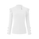Blusa de talla grande para mujer, Otoño Invierno, manga larga, punto, volantes, botones, blusa, camisa básica