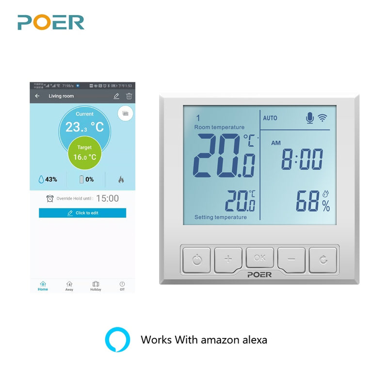 Termostato inteligente WiFi, controlador de temperatura para caldera de Gas, calefacción por suelo radiante eléctrico, pantalla de humedad, funciona con Alexa