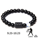 12 Constellation Zodiac Signs Beads Couples Bracelet Natural Black Onyx Stone Elastic Charm Bracelet for Women Men Birthday Gift