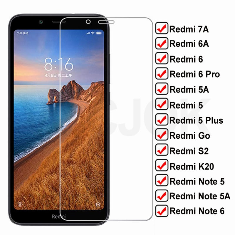 Vidrio HD templado 9H para Xiaomi Redmi 7A 6A 5A Go S2 K20, Protector de pantalla Glas Redmi 5 Plus Note 5 5A 6 Pro, funda protectora