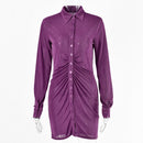 Julissa Mo otoño fruncido manga larga ceñido al cuerpo vestido de mujer cuello vuelto Sexy Mini vestido femenino botón Delgado Vestidos de fiesta 2020