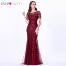 Burgundy Evening Dresses For Women Party Ever Pretty EP07886 Elegant V-Neck Mermaid Sequin Wedding Formal Gown Abendkleider 2021