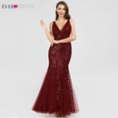 Burgundy Evening Dresses For Women Party Ever Pretty EP07886 Elegant V-Neck Mermaid Sequin Wedding Formal Gown Abendkleider 2021