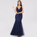 Burgundy Evening Dresses For Women Party Ever Pretty EP07886 Elegant V-Neck Mermaid Sequin Wedding Formal Gown Abendkleider 2021
