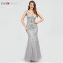 Burgundy Evening Dresses For Women Party Ever Pretty EP07886 Elegant V-Neck Mermaid Sequin Wedding Formal Gown Abendkleider 2021