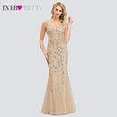 Burgundy Evening Dresses For Women Party Ever Pretty EP07886 Elegant V-Neck Mermaid Sequin Wedding Formal Gown Abendkleider 2021