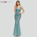 Burgundy Evening Dresses For Women Party Ever Pretty EP07886 Elegant V-Neck Mermaid Sequin Wedding Formal Gown Abendkleider 2021