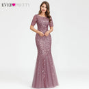 Burgundy Evening Dresses For Women Party Ever Pretty EP07886 Elegant V-Neck Mermaid Sequin Wedding Formal Gown Abendkleider 2021