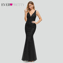 Burgundy Evening Dresses For Women Party Ever Pretty EP07886 Elegant V-Neck Mermaid Sequin Wedding Formal Gown Abendkleider 2021