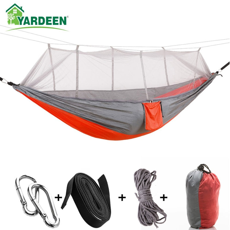 1-2 personas 260*140cm hamaca para acampar al aire libre mosquitera mosquitera portátil paracaídas de nailon para dormir viajes senderismo