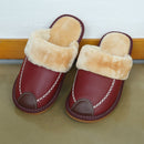 Men Slippers Black New Winter PU Leather Slippers Warm Indoor Slipper Waterproof Home House Shoes Women Warm Leather Slippers