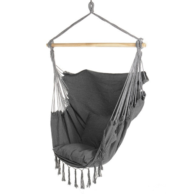 Outdoor Indoor Hanging Hammock Chair Swing Camping Garden Load 150KG mit 2 x Sitzkissen