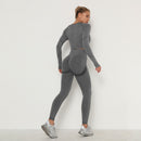 Nahtloses Frauen-Sport-Set für Fitnessstudio, Langarm-Oberteil, hohe Taille, Bauchkontrolle, Leggings, Kleidung, nahtloser Sportanzug, sexy Beute, Mädchen